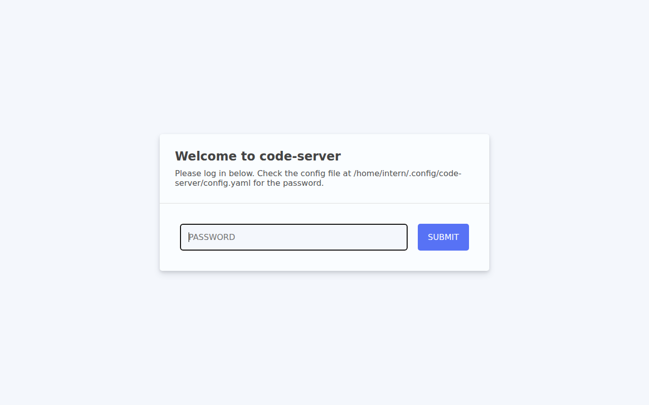 the code-server login page filling the browser window.