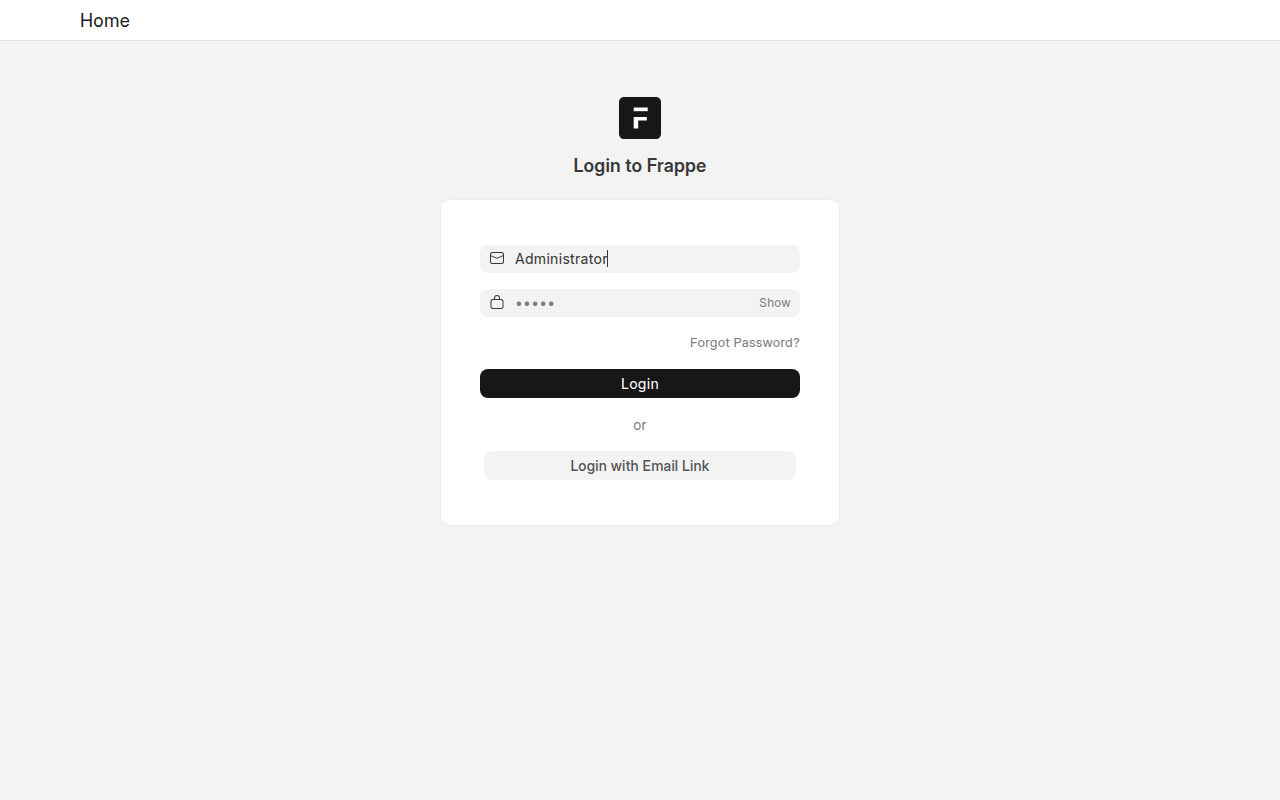 The login page of a deployed bench site at 1280 by 800 pixels.